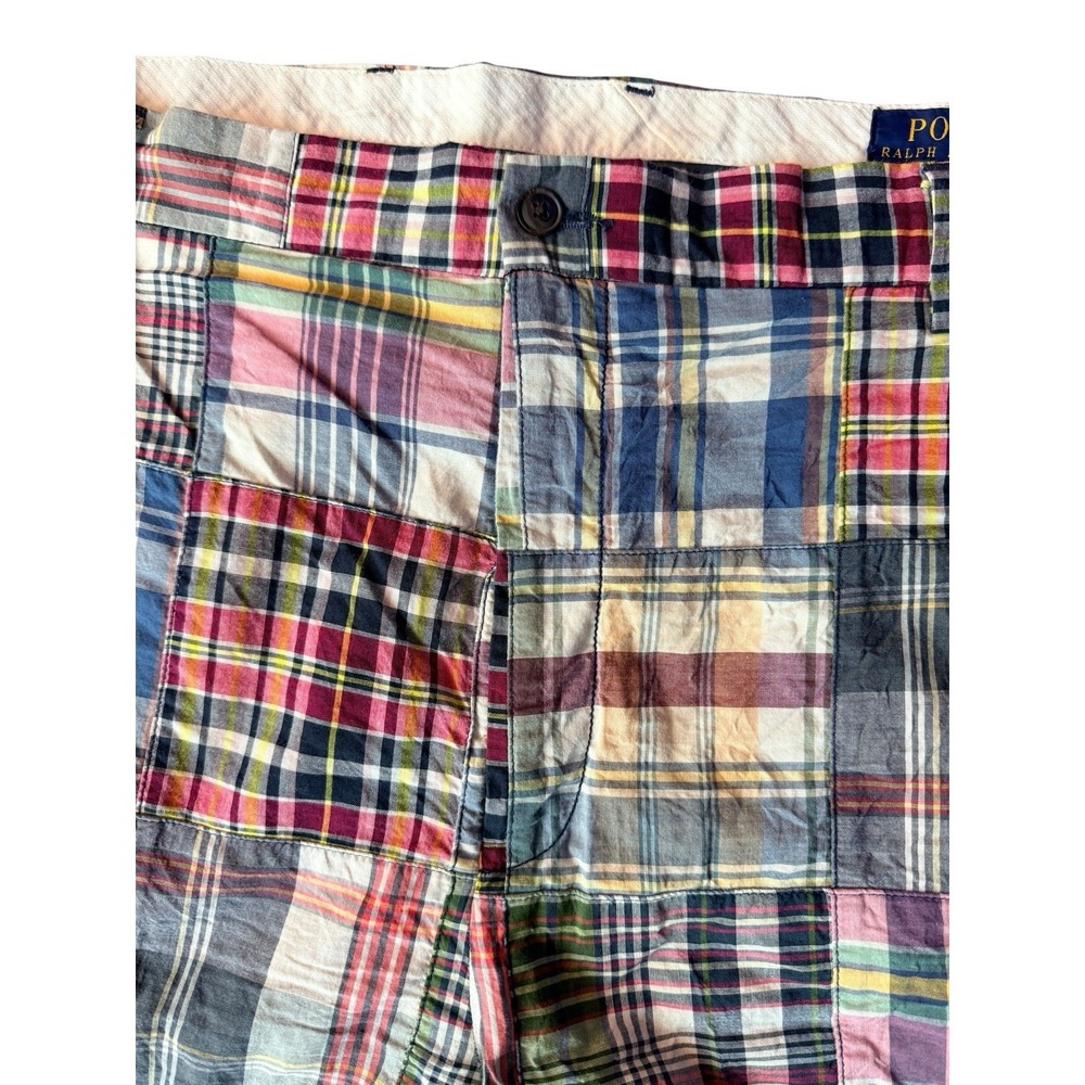 POLO RALPH LAUREN Men Shorts 42 Classic Fit 9" Madras Plaid Patchwork Preppy Ivy - Picture 5 of 10